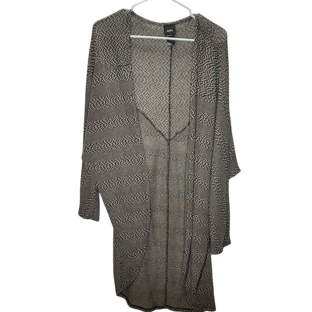 Daytrip Open Front Knit Cardigan Black Striped Drape Longline Sweater L